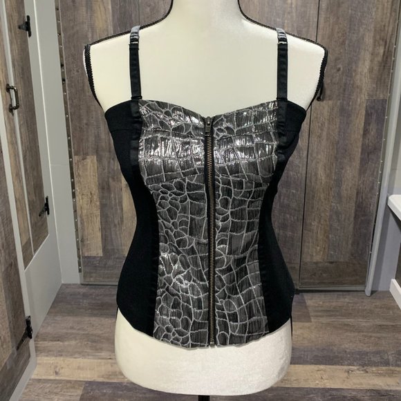 Forenza Tops - Forenza Bustier Zip Up Small Black & Silver Print